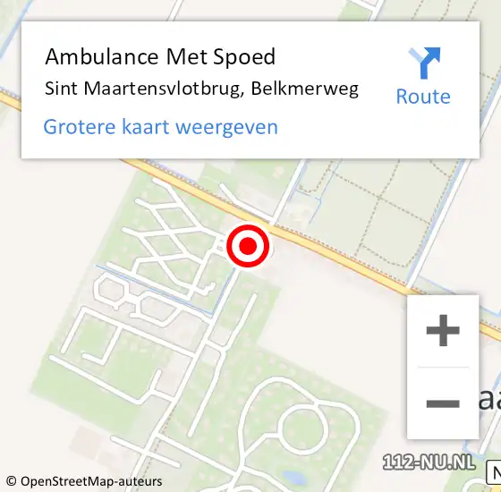 Locatie op kaart van de 112 melding: Ambulance Met Spoed Naar Sint Maartensvlotbrug, Belkmerweg op 20 april 2015 14:55
