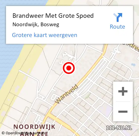 Locatie op kaart van de 112 melding: Brandweer Met Grote Spoed Naar Noordwijk, Bosweg op 20 april 2015 21:25