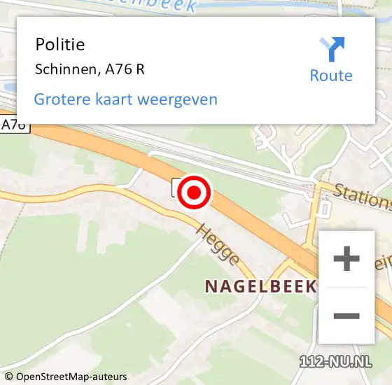 Locatie op kaart van de 112 melding: Politie Schinnen, A76 R hectometerpaal: 9,9 op 5 november 2013 16:51