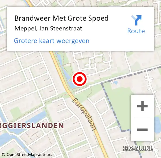 Locatie op kaart van de 112 melding: Brandweer Met Grote Spoed Naar Meppel, Jan Steenstraat op 21 april 2015 11:17