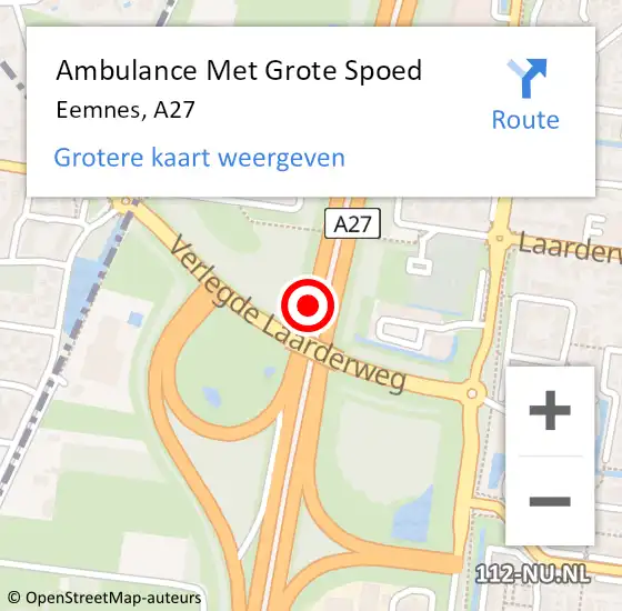 Locatie op kaart van de 112 melding: Ambulance Met Grote Spoed Naar Eemnes, A27 op 21 april 2015 16:58