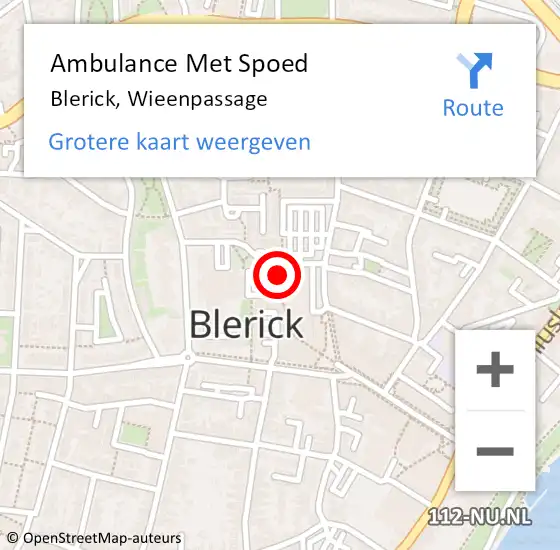 Locatie op kaart van de 112 melding: Ambulance Met Spoed Naar Blerick, Wieenpassage op 21 april 2015 17:03