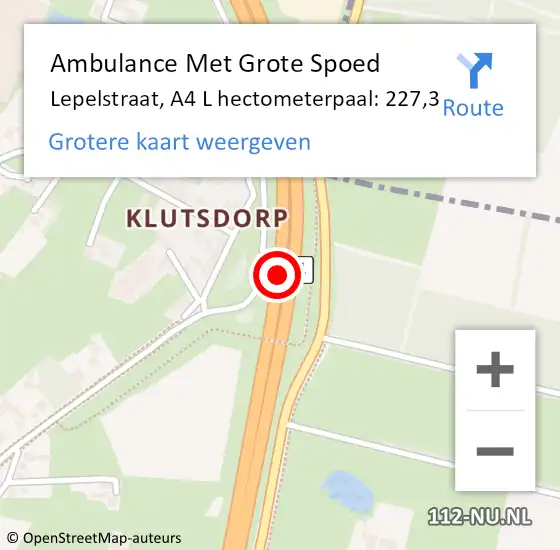 Locatie op kaart van de 112 melding: Ambulance Met Grote Spoed Naar Lepelstraat, A4 L hectometerpaal: 227,4 op 21 april 2015 17:18