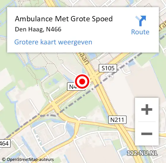 Locatie op kaart van de 112 melding: Ambulance Met Grote Spoed Naar Den Haag, N466 op 21 april 2015 18:05