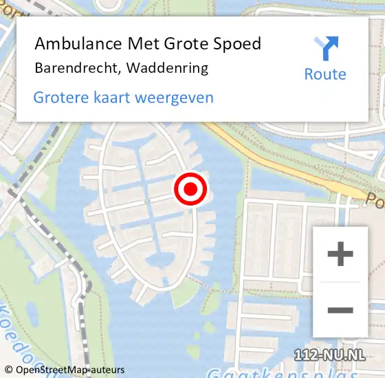 Locatie op kaart van de 112 melding: Ambulance Met Grote Spoed Naar Barendrecht, Waddenring op 21 april 2015 18:29