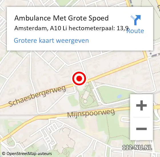 Locatie op kaart van de 112 melding: Ambulance Met Grote Spoed Naar Amsterdam, A9 Li hectometerpaal: 8,9 op 21 april 2015 18:44