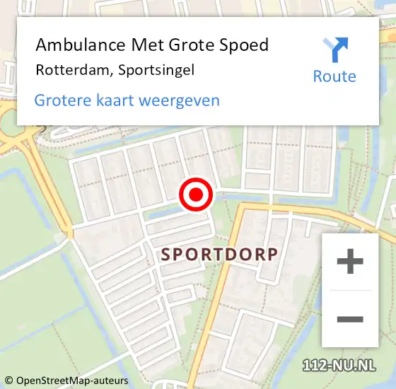 Locatie op kaart van de 112 melding: Ambulance Met Grote Spoed Naar Rotterdam, Sportsingel op 21 april 2015 18:48