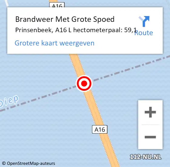 Locatie op kaart van de 112 melding: Brandweer Met Grote Spoed Naar Breda, A16 R hectometerpaal: 63,3 op 21 april 2015 19:01