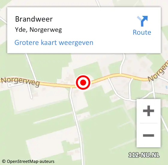 Locatie op kaart van de 112 melding: Brandweer Yde, Norgerweg op 22 april 2015 16:21
