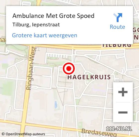 Locatie op kaart van de 112 melding: Ambulance Met Grote Spoed Naar Tilburg, Iepenstraat op 5 november 2013 22:44