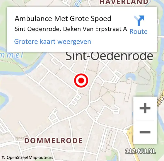 Locatie op kaart van de 112 melding: Ambulance Met Grote Spoed Naar Sint Oedenrode, Deken Van Erpstraat A op 25 april 2015 09:36