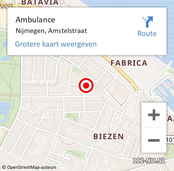 Locatie op kaart van de 112 melding: Ambulance Nijmegen, Amstelstraat op 25 april 2015 14:54
