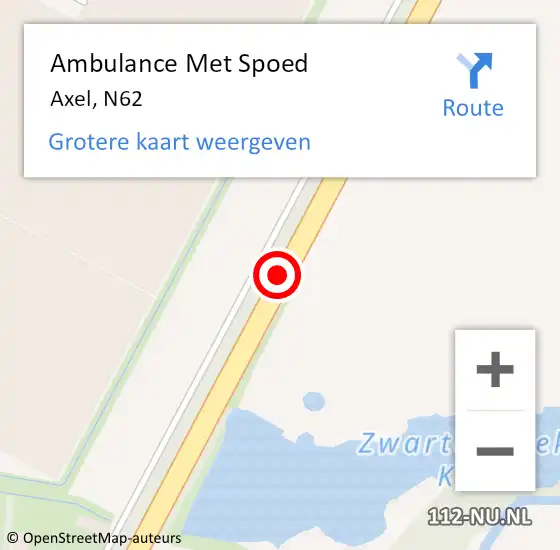 Locatie op kaart van de 112 melding: Ambulance Met Spoed Naar Axel, N62 op 25 april 2015 16:36