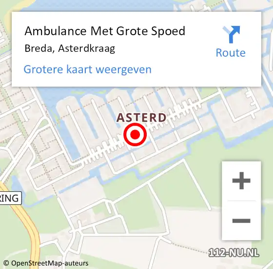 Locatie op kaart van de 112 melding: Ambulance Met Grote Spoed Naar Breda, Asterdkraag op 25 april 2015 20:48