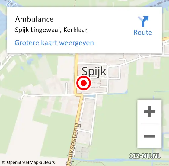 Locatie op kaart van de 112 melding: Ambulance Spijk Lingewaal, Kerklaan op 6 november 2013 07:41
