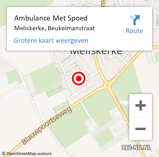 Locatie op kaart van de 112 melding: Ambulance Met Spoed Naar Meliskerke, Beukelmanstraat op 27 april 2015 10:25