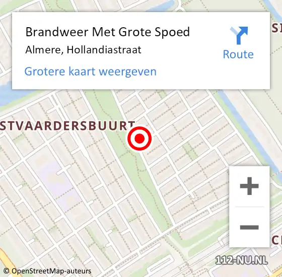 Locatie op kaart van de 112 melding: Brandweer Met Grote Spoed Naar Almere, Hollandiastraat op 29 april 2015 13:33
