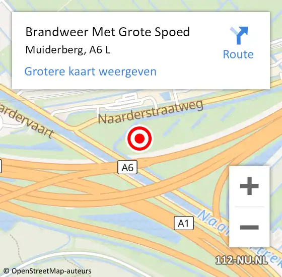 Locatie op kaart van de 112 melding: Brandweer Met Grote Spoed Naar Muiderberg, A6 L hectometerpaal: 42,1 op 30 april 2015 18:11