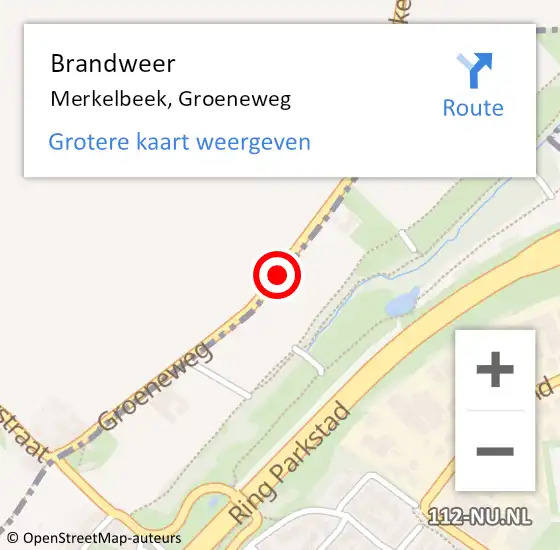 Locatie op kaart van de 112 melding: Brandweer Merkelbeek, Groeneweg op 1 mei 2015 08:22