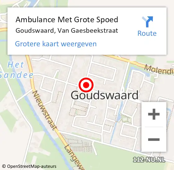 Locatie op kaart van de 112 melding: Ambulance Met Grote Spoed Naar Goudswaard, Van Gaesbeekstraat op 2 mei 2015 02:13