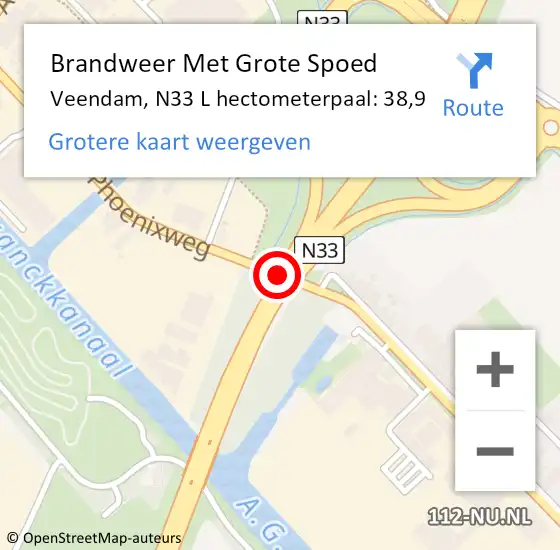 Locatie op kaart van de 112 melding: Brandweer Met Grote Spoed Naar Veendam, N33 R hectometerpaal: 36,1 op 2 mei 2015 12:33