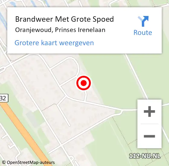 Locatie op kaart van de 112 melding: Brandweer Met Grote Spoed Naar Oranjewoud, Prinses Irenelaan op 2 mei 2015 15:48
