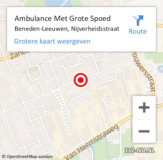 Locatie op kaart van de 112 melding: Ambulance Met Grote Spoed Naar Beneden-Leeuwen, Nijverheidsstraat op 2 mei 2015 16:25