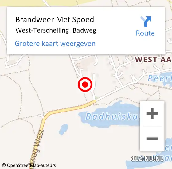 Locatie op kaart van de 112 melding: Brandweer Met Spoed Naar West-Terschelling, Badweg op 2 mei 2015 16:45