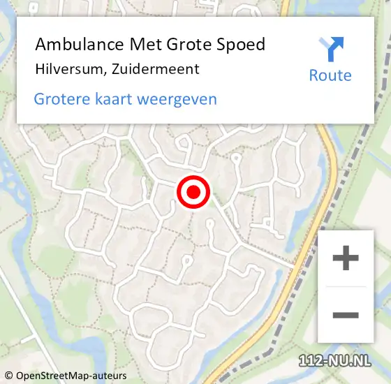 Locatie op kaart van de 112 melding: Ambulance Met Grote Spoed Naar Hilversum, Zuidermeent op 3 mei 2015 13:18
