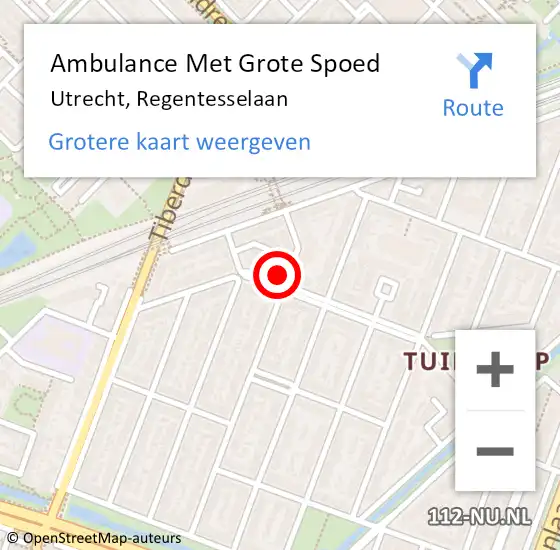 Locatie op kaart van de 112 melding: Ambulance Met Grote Spoed Naar Utrecht, Regentesselaan op 4 mei 2015 18:25
