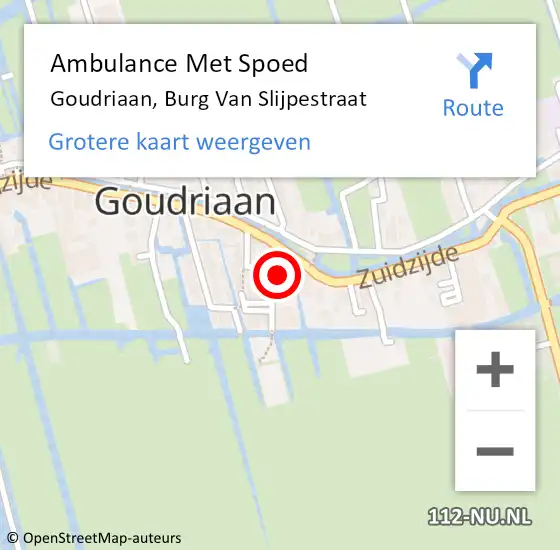 Locatie op kaart van de 112 melding: Ambulance Met Spoed Naar Goudriaan, Burg Van Slijpestraat op 4 mei 2015 23:05