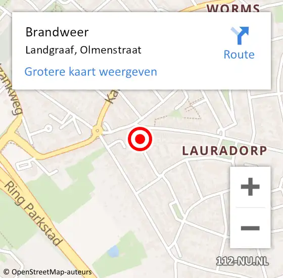 Locatie op kaart van de 112 melding: Brandweer Landgraaf, Olmenstraat op 5 mei 2015 04:20