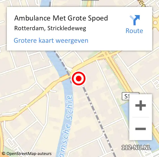 Locatie op kaart van de 112 melding: Ambulance Met Grote Spoed Naar Rotterdam, Strickledeweg op 5 mei 2015 07:40