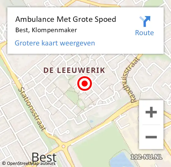 Locatie op kaart van de 112 melding: Ambulance Met Grote Spoed Naar Best, Klompenmaker op 5 mei 2015 19:21