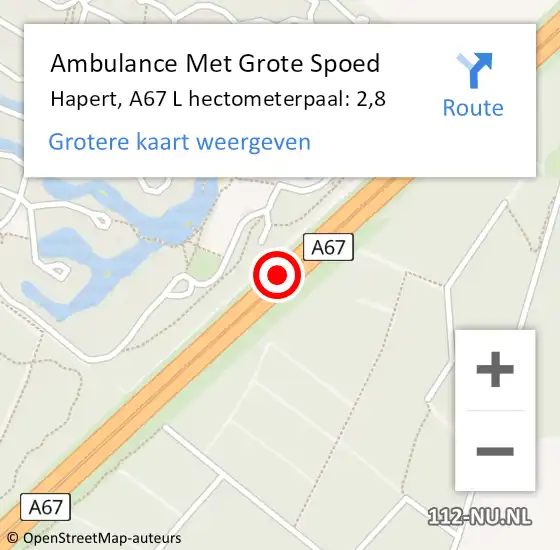 Locatie op kaart van de 112 melding: Ambulance Met Grote Spoed Naar Hapert, A67 R hectometerpaal: 1,4 op 6 mei 2015 07:40