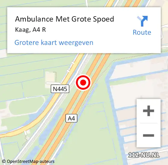 Locatie op kaart van de 112 melding: Ambulance Met Grote Spoed Naar Kaag, A4 R op 6 mei 2015 17:21