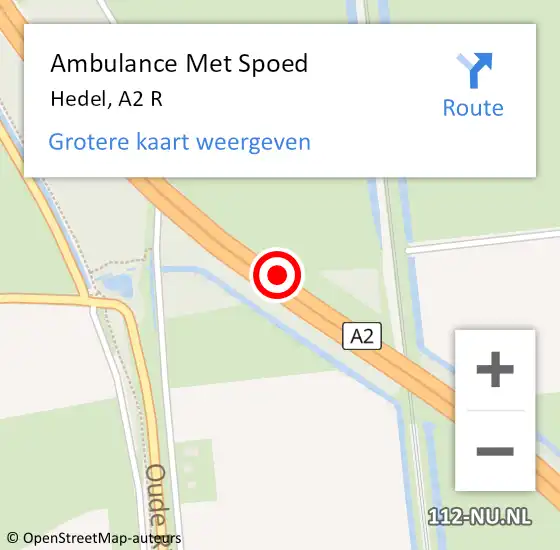 Locatie op kaart van de 112 melding: Ambulance Met Spoed Naar Hedel, A2 R op 6 mei 2015 17:35