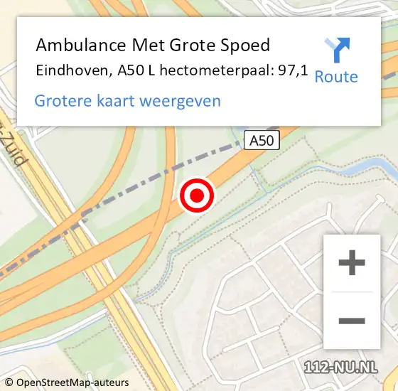 Locatie op kaart van de 112 melding: Ambulance Met Grote Spoed Naar Eindhoven, A50 L hectometerpaal: 97,1 op 6 mei 2015 17:52
