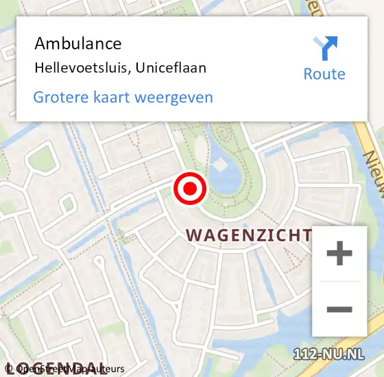Locatie op kaart van de 112 melding: Ambulance Hellevoetsluis, Uniceflaan op 6 mei 2015 19:17