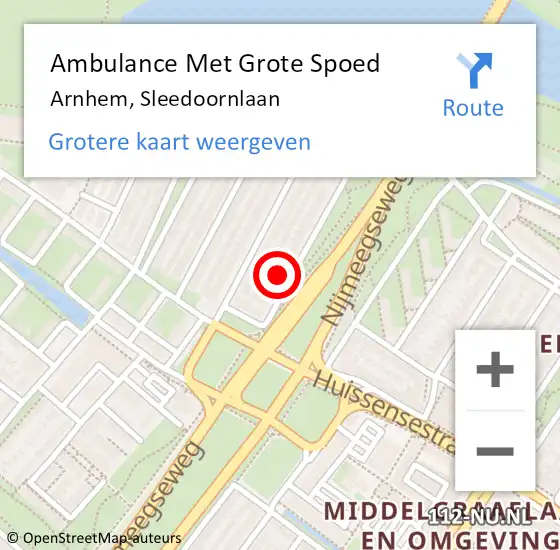 Locatie op kaart van de 112 melding: Ambulance Met Grote Spoed Naar Arnhem, Sleedoornlaan op 6 mei 2015 19:24