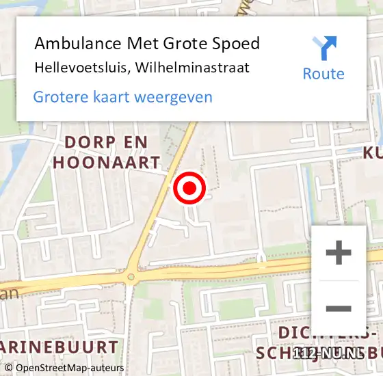 Locatie op kaart van de 112 melding: Ambulance Met Grote Spoed Naar Hellevoetsluis, Wilhelminastraat op 6 mei 2015 22:41