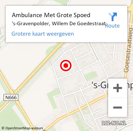 Locatie op kaart van de 112 melding: Ambulance Met Grote Spoed Naar 's-Gravenpolder, Willem De Goedestraat op 7 mei 2015 00:51