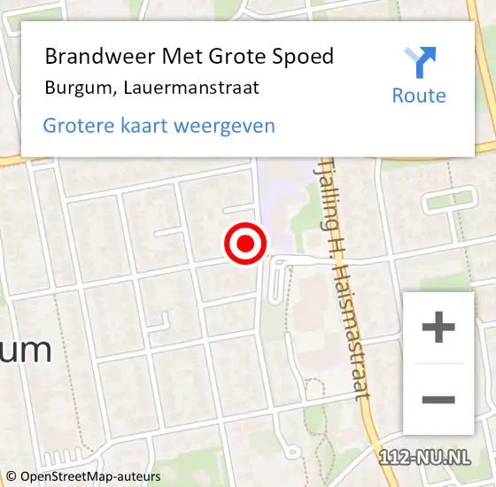 Locatie op kaart van de 112 melding: Brandweer Met Grote Spoed Naar Burgum, Lauermanstraat op 7 mei 2015 07:59