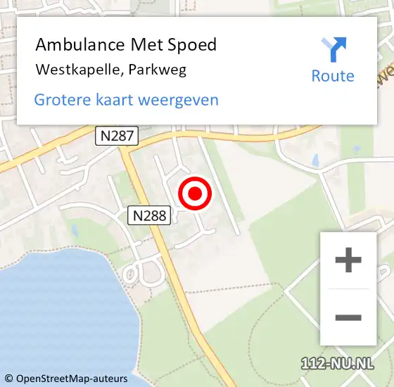 Locatie op kaart van de 112 melding: Ambulance Met Spoed Naar Westkapelle, Parkweg op 7 mei 2015 17:07