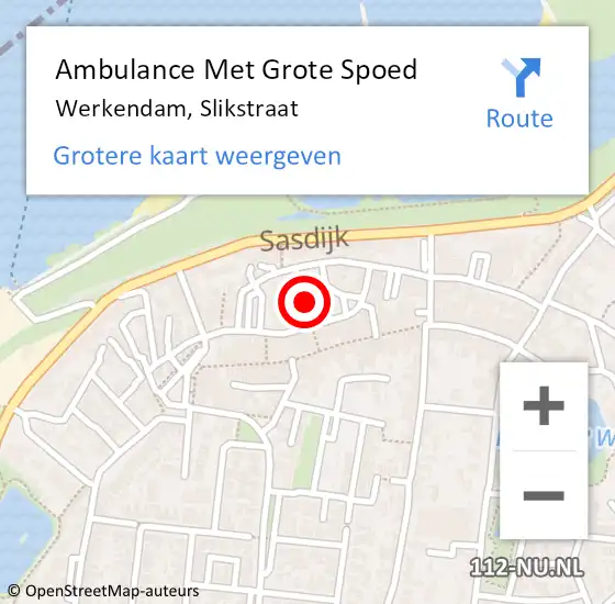 Locatie op kaart van de 112 melding: Ambulance Met Grote Spoed Naar Werkendam, Slikstraat op 7 mei 2015 17:08