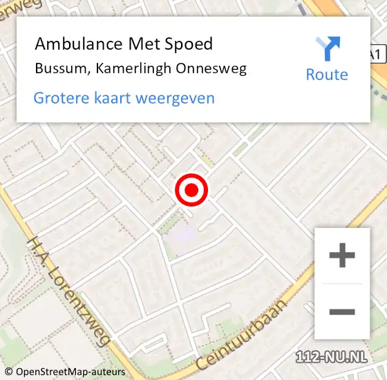 Locatie op kaart van de 112 melding: Ambulance Met Spoed Naar Bussum, Kamerlingh Onnesweg op 7 november 2013 08:35