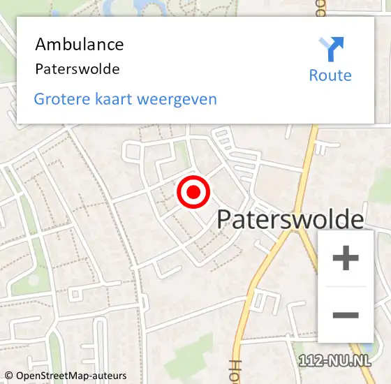 Locatie op kaart van de 112 melding: Ambulance Paterswolde op 8 mei 2015 14:04