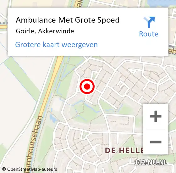 Locatie op kaart van de 112 melding: Ambulance Met Grote Spoed Naar Goirle, Akkerwinde op 8 mei 2015 19:27