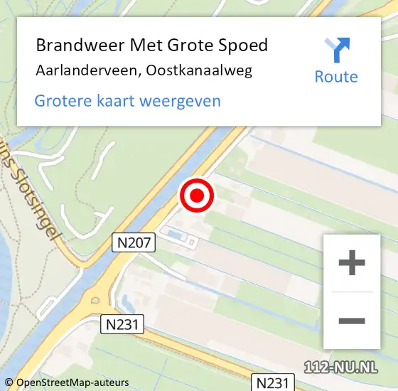 Locatie op kaart van de 112 melding: Brandweer Met Grote Spoed Naar Aarlanderveen, Oostkanaalweg op 9 mei 2015 06:27