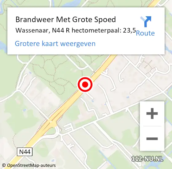 Locatie op kaart van de 112 melding: Brandweer Met Grote Spoed Naar Wassenaar, N44 L hectometerpaal: 22,3 op 9 mei 2015 16:36